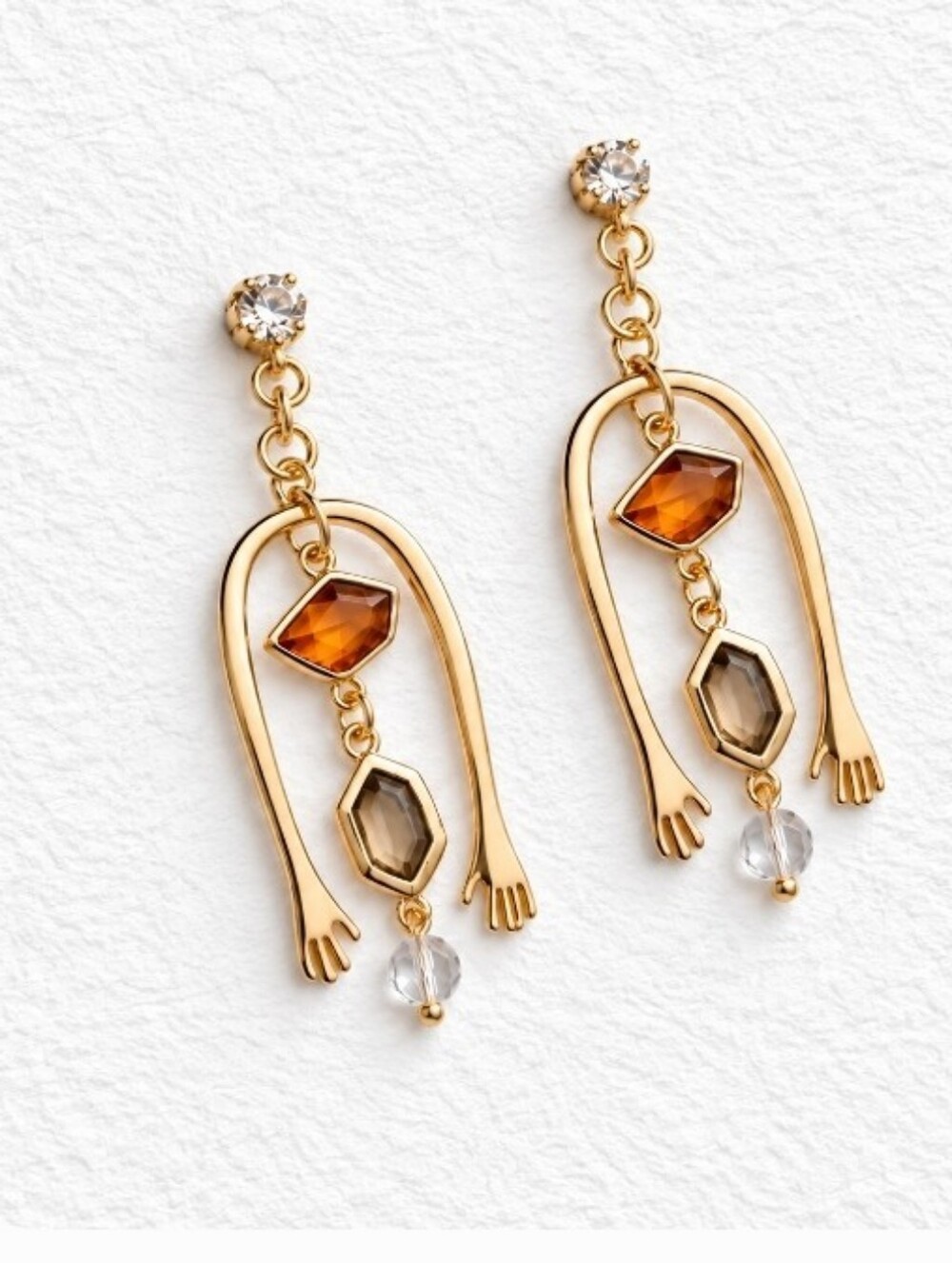 Anthropologie Loving Arms Dangle Earrings with Amber and Smoky Stones